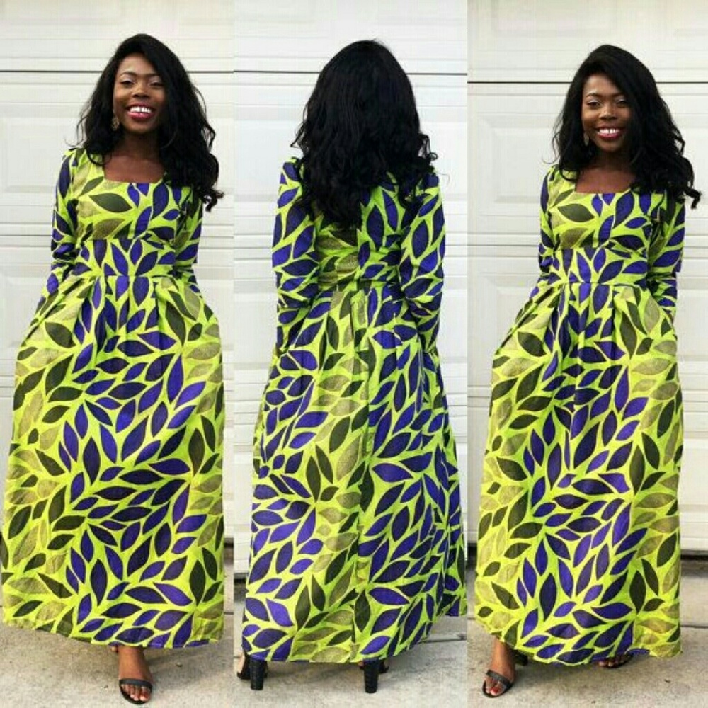 Women African print 3/4 sleeve maxi dress